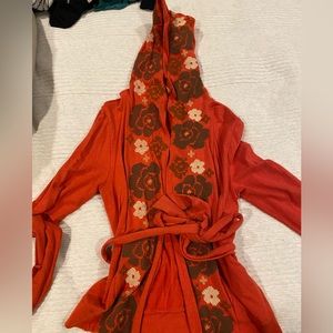 Anthropologie embroidered tie waist hoodie